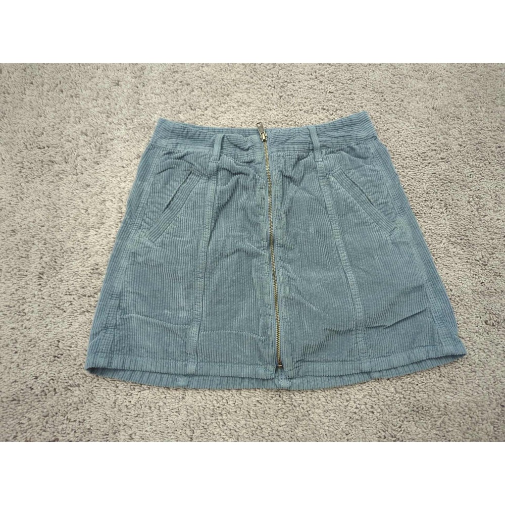 American Eagle Skirt Womens 2 Blue Corduroy Zip Up High Rise A-Line Boho Mini